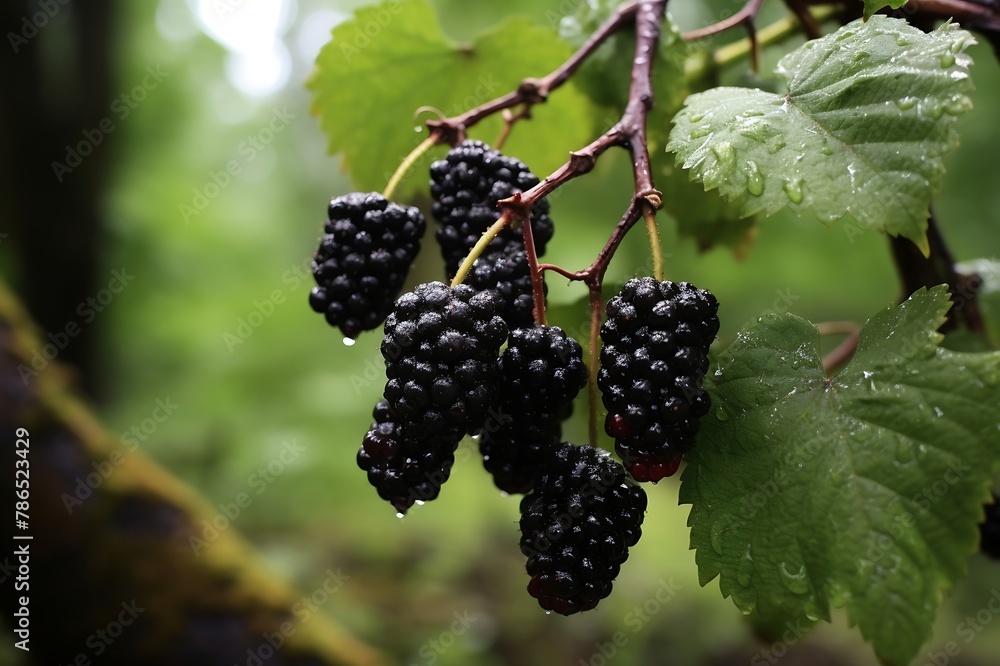 Blackberry hanging on a tree. Blackberry in the garden