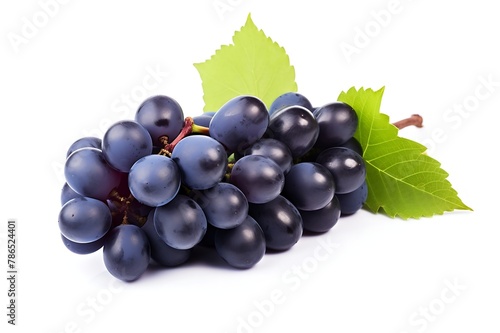 Blue grapes with leaf fruit on white background