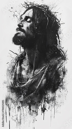 Jesus Christ depicted in simple powerful strokes of digital ink a serene presence on a clean white canvas