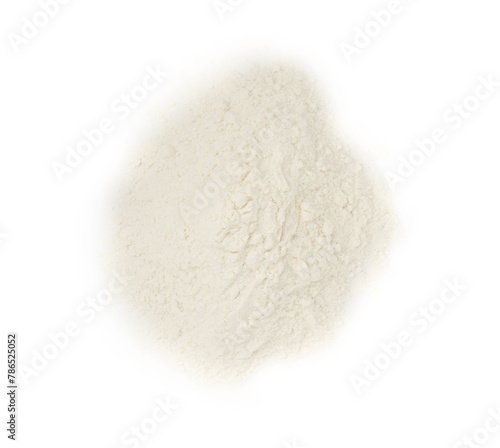 Heap of baking powder isolated on white, top view