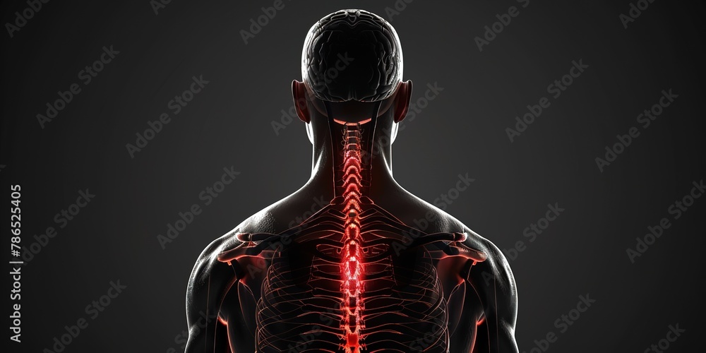 Illuminated Anatomy: Detailed visualization of the human spine and muscular structure in bright light - obrazy, fototapety, plakaty 