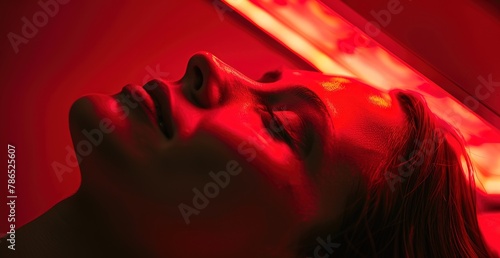 Revitalizing light therapy session: close-up of a person undergoing a rejuvenating red light treatment