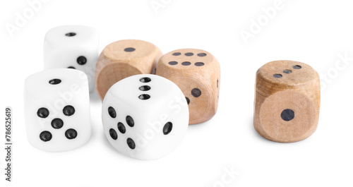 Many dices isolated on white. Game cubes