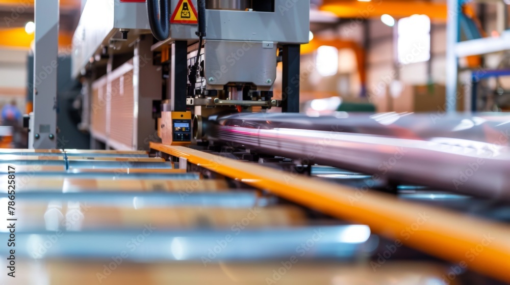 Train Moving Along Conveyor Belt in Factory Train Moving Along Conveyor Belt in Factory