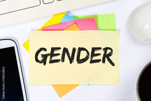 Gender als Symbol für gendergerechte Sprache Kommunikation Konzept auf Schreibtisch