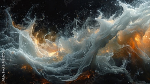 White fire abstract, a blend of ice and flame in dance