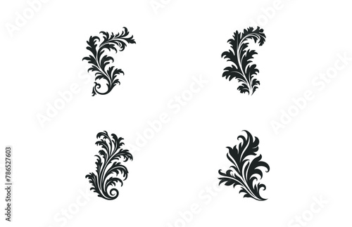 Acanthus Vector black silhouette set, Decorative Ornament element silhouette bundle