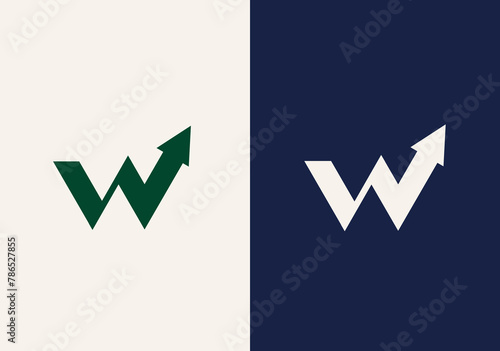 abstract lettering grow logo design with arrow on w letter, W Logo can be used for company, icon, and others.