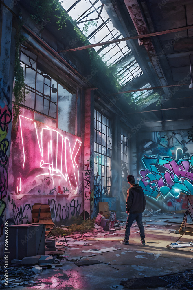 Outlaw archetype. Concrete Remix: Street Artist Sprays Creative Vision on Forgotten Wall. generative AI
