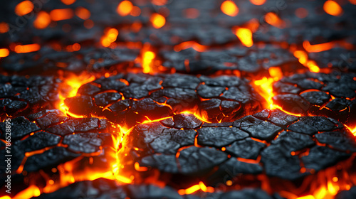 A close up of a black and orange lava field