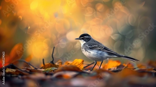 Wagtail Perching on the Ground with a Lovely Blurred Background