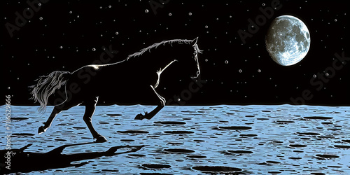 A horse is running on the moon