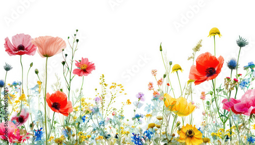 field of water color poppies on white background  art