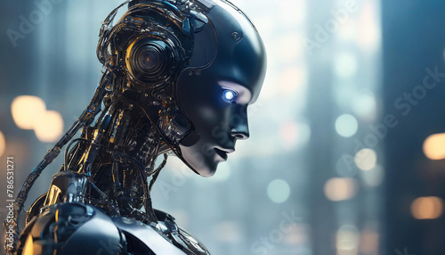 Futuristic humanoid robot. Artificial intelligence robotics, cyborg. Future technology.