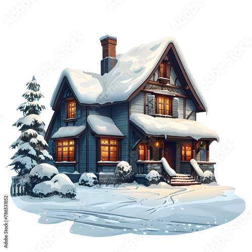Winter House Illustration PNG, Transparent Background