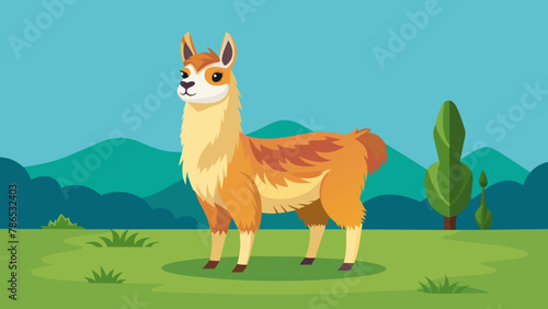 Vector illustration of cute character south America lama. Isolated cartoon baby llama. Hand drawn Peru animal guanaco, alpaca, vicuna. Drawing for print, fabric.