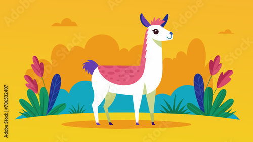 Vector illustration of cute character south America lama. Isolated cartoon baby llama. Hand drawn Peru animal guanaco, alpaca, vicuna. Drawing for print, fabric.