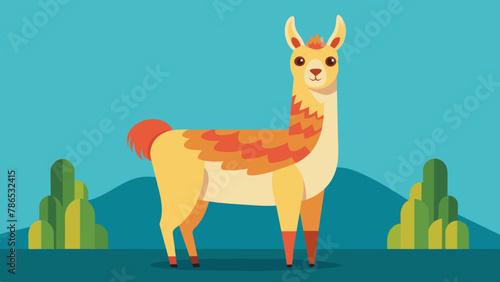 Vector illustration of cute character south America lama. Isolated cartoon baby llama. Hand drawn Peru animal guanaco, alpaca, vicuna. Drawing for print, fabric.