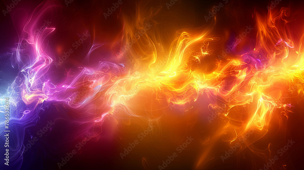 A colorful, fiery line of flames that is orange and purple