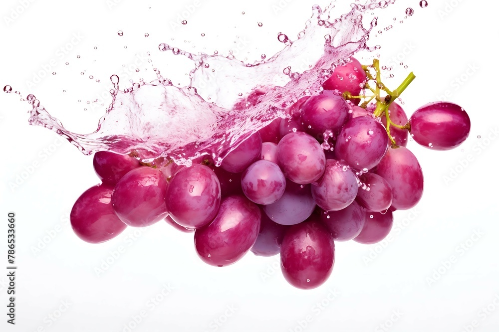 Fresh Grapes and splash of water on white background