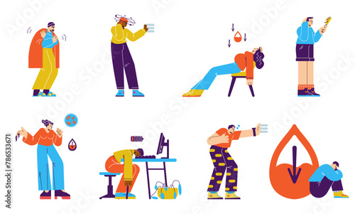 Anemia design concept, set of cartoon style vector illustration on white