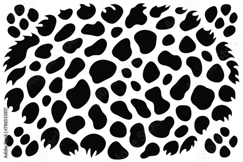 Leopard spots pattern design  black and white vector illustration background. wildlife fur skin design