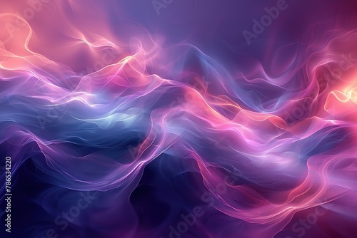Abstract purple and blue background with blurred shapes of light, a soft gradient that transitions from one color to another, creating an atmosphere of calmness and tranquility.