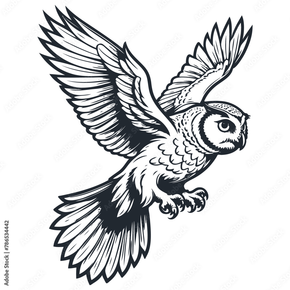 Flying owl, vector illustration