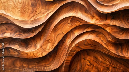 Fototapeta Naklejka Na Ścianę i Meble -  Sleek wooden waves a 3D wall panel sculpted to flow like the contours of nature