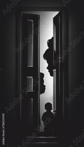 Silhouette of Woman and Child by Door
