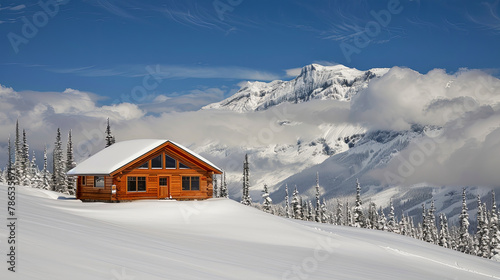 A cabin is on a snowy mountain top © JVLMediaUHD