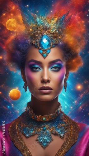 Woman with Cosmic Elements in Hair