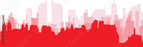 Red panoramic city skyline poster with reddish misty transparent background buildings of SALVADOR  BRAZIL