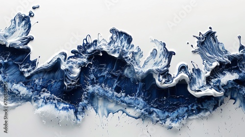 The dynamic ballet of water blue waves captured mid splash on a pristine white canvas photo