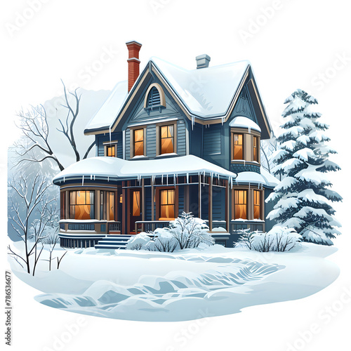 Winter House Illustration PNG, Transparent Background