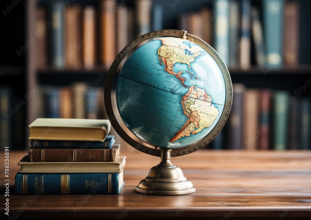 A globe placed on top of a wooden table A globe placed on top of a wooden table