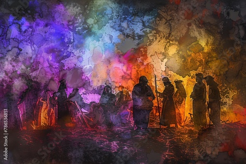 The resurrected Jesus stands among His followers an emotional reunion depicted in vivid digital art photo