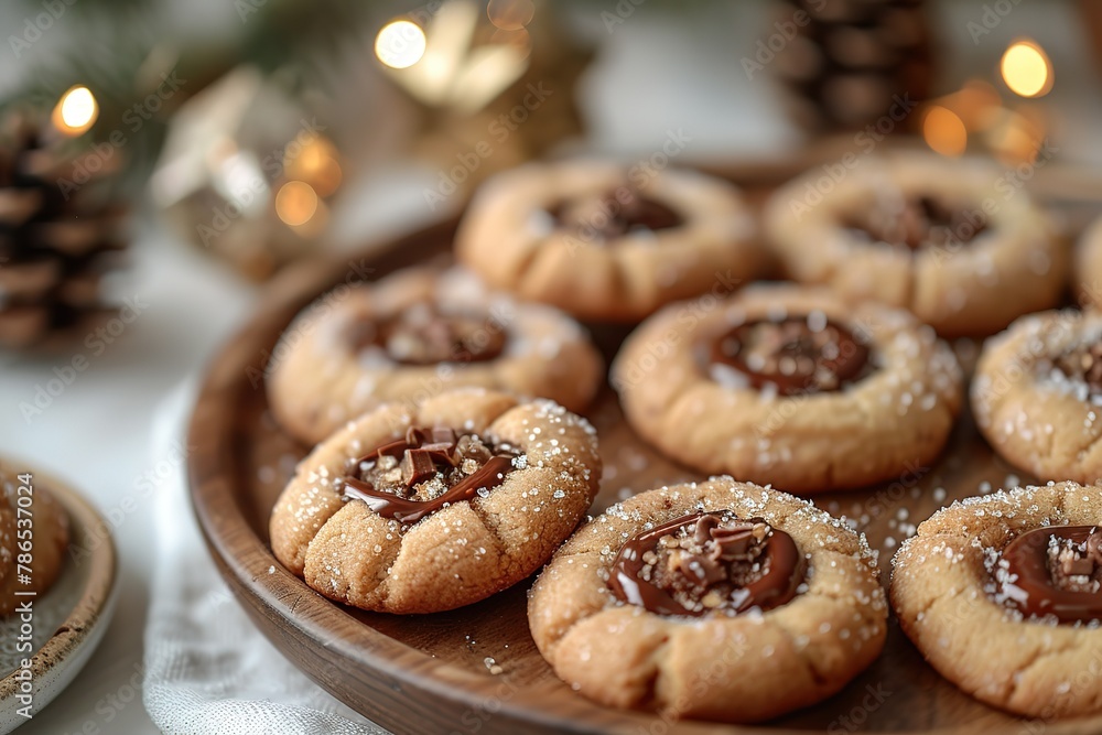 Photo of thumbprint cookies with chocolate on top Photo of thumbprint cookies with chocolate on top