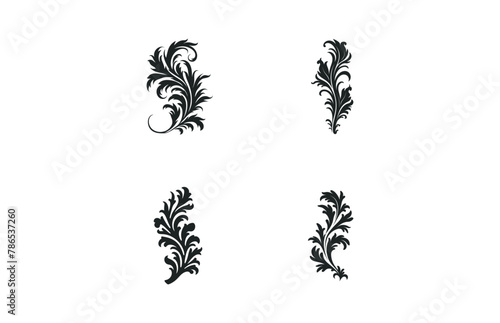 Acanthus Vector black silhouette set, Decorative Ornament element silhouette bundle