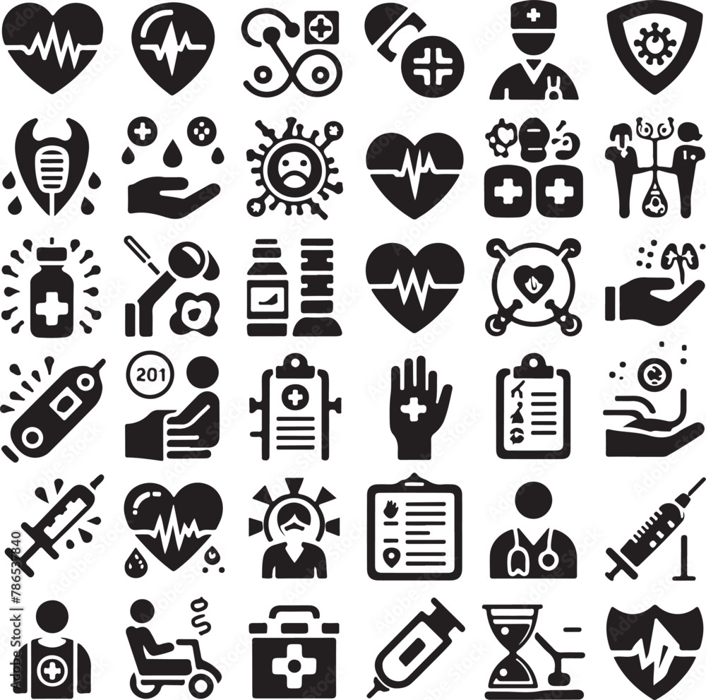Obraz premium Healthcare Icons: Treatment, Prevention, Diagnosis & More