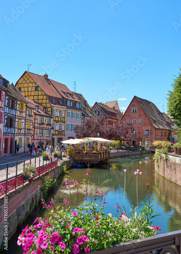 Old town of Colmar with the river Lauch in Alsace in France
