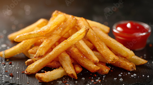 French fries served with ketchup, AI image