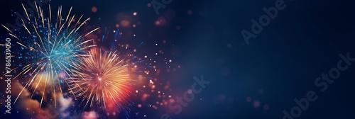 firework over abstract blue background and text space