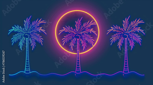 Neon Palm Silhouette Against a Retro Sunset photo