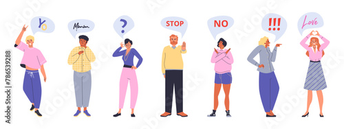 People show different gestures, set of cartoon vector illustration on white
