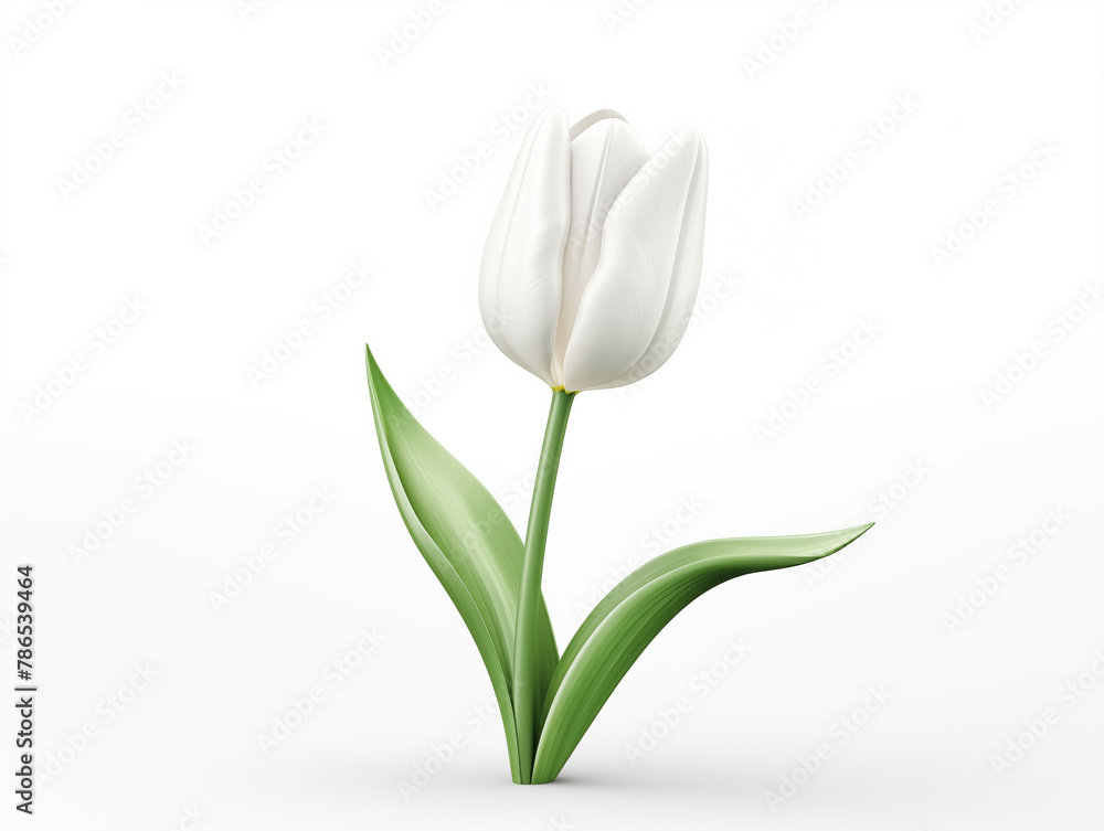 Single white tulip flower isolated on white, floral design element, illustration generated ai
