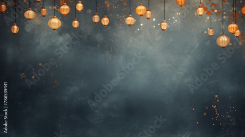 Christmas background with colourful balls over blurred dark background with copy space