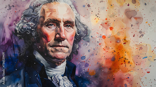 George Washington President of the United States, in watercolor style, photo