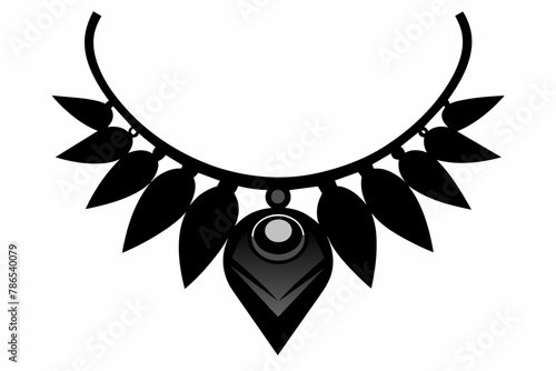 Black Necklace Unique Shape White Background. photo