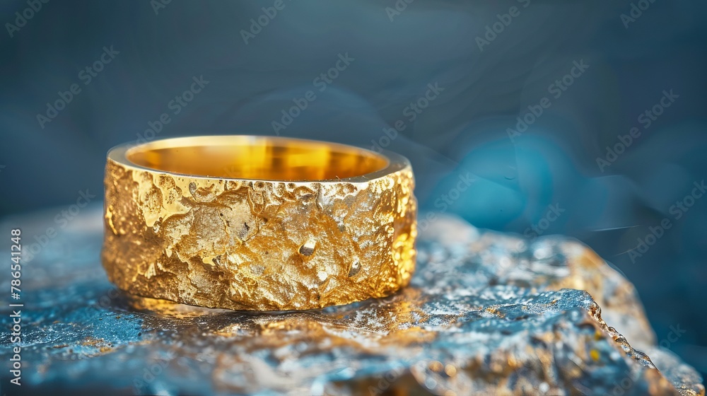 Beautiful gold ring with a natural stone texture showcased under studio lighting. Beautiful gold ring with a natural stone texture showcased under studio lighting.